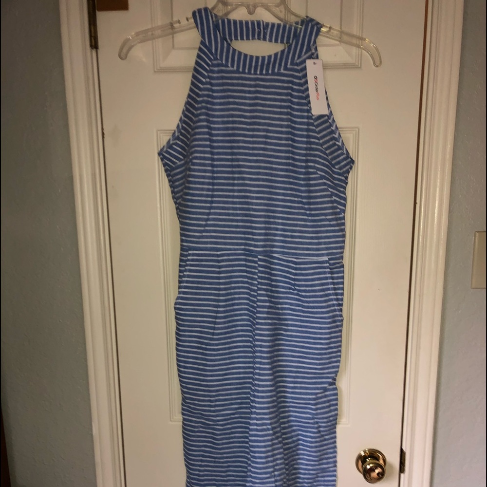 Women’s Blue and White Striped Jumpsuit